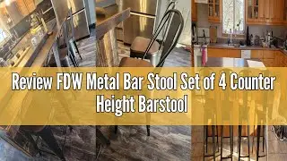 Review FDW Metal Bar Stool Set of 4 Counter Height Barstool with Back 24 Inches Wood Seat Height Ind