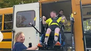 Sam getting off the school bus lift & home from school 10.22.24 @onthatnote