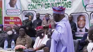 Gov. Willie Obiano Welcomes Olusegun Obasanjo to the Maiden Edition of Emeka Anyaoku Symposium.