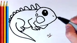 (fast-version) How to Draw Lizard / Iguana - Step by Step Tutorial
