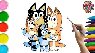 How to Draw Bluey Happy family 🐶🎨 | Easy Cartoon Drawing for Kids | Doodle World Kids