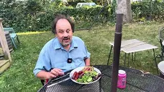 Bifana  poached hotdogs and pasta with salad