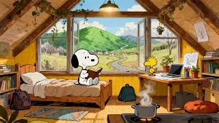 Smooth Lofi Music in a Quiet Spring Cabin 🎶 Snoopy Reading with Woodstock for Focus & Calm