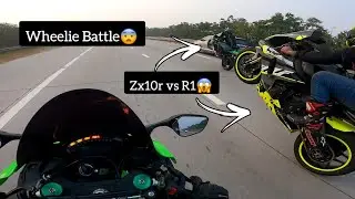 Wheelie battle between Ninja Zx10r and Yamaha R1 | Drag race between Hayabusa and Ninja Zx10r