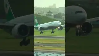 EVA Air BR711 B77W 蟹形進場降落！#typhoon #crosswind #20250813