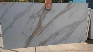 Calacatta Barcelona 3D Quartz Slab - Noble Stone ‪@QuartzWorktopsNearMe
