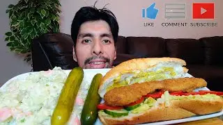 CHICKEN SUB WITH HOMEMADE POTATO SALAD AND PICKLES MUKBANG EATING SHOW