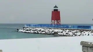 Charlevoix Lighthouse and Michigan Beach in the Winter