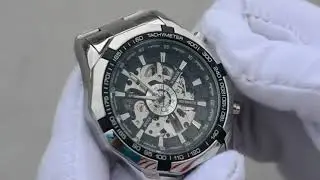 Winner Men's Hollow Engraving Automatic Skeleton Stainless Steel Watch