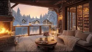 Lakeside Winter Cabin Morning ❄️ Gentle Piano & Warm Fireplace Ambience