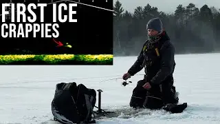 ПЕРВЫЙ ЛЕД Висконсинского крэппи с Garmin Livescope!! (ТОНКИЙ ЛЕД)