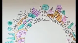 Part 3 Circle village by Johanna Basford, Prismacolor, Magical Worlds.