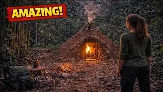 Bamboo + Earth Cone House Build 🌿🏕️🔥 Creating a Cozy Fireplace Shelter (Bushcraft Camp)