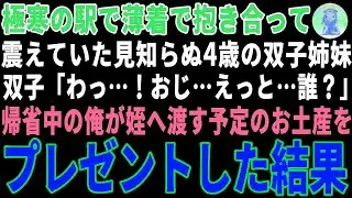 極寒の駅で震える双子姉妹 → 帰省中の俺が姪へのお土産を渡したら涙の結末【感動・スカッと】