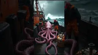 Giant Squid on Deck #WildlifeEncounter #MarineLife #EpicScenes #NaturePhotography #NauticalLife