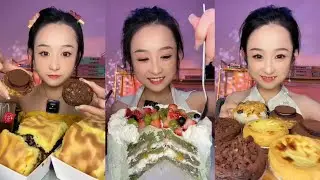 ASMR 🍰Matcha Fruit Cake🍵🍓,Mochi,Choco Tart & Purple Rice Roll |Soft & Satisfying Eating Sounds#asmr
