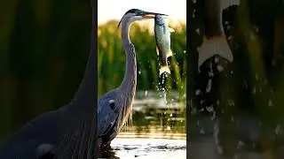 Blue Heron &ndash; Lifting a Successful Catch as Water Drips From Its Beak