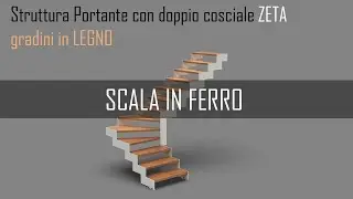 scala in ferro doppio cosciale a zeta e gradini in legno con alzata aperta e tutte le ringhiere