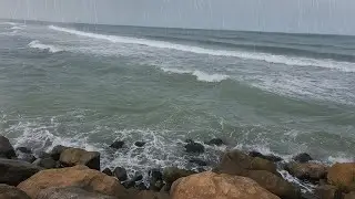 🌊 🌧️ 1-hour Soothing Rain & Sea Waves| Cloudy Day by the Coastline| Relax, Sleep & Stress Relief🌊 🌧️