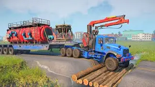 Truck and Car vs Speed Bumps With Extreme Broken Road Snowrunner Gameplay Ep40