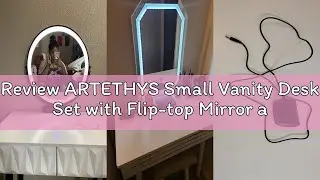 Review ARTETHYS Small Vanity Desk Set with Flip-top Mirror and Lights White Integrated 3 in 1 Makeup