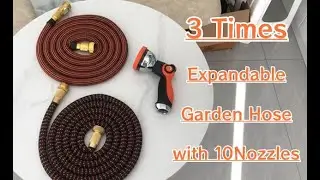 3 Times Expandable Garden Hose with 10-Nozzle Gun