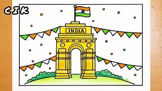 India Gate Drawing with Indian Flag | Easy Republic Day Drawing for Kids