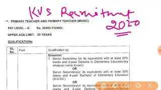 KVS Recruitment 2020 | KVS Notification 2020 | PRT | PGT| TGT | LIB  etc. | 7000+ Vacancy | Online