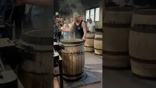 Steam-assisted oak bending in barrel-making.💪👷&zwj;♂️🎥➡️@annette.lacey #cooperage #oakbarrel #bend #work