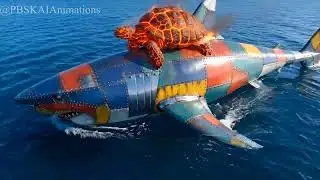 AI Ocean Fantasy 🌊 | Lovebird Rider on Golden Fish & Iron Shark | Full HD