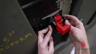 TRADESAFE large 480/600v clamp on style circuit breaker lock demonstration for Lockout Tagout