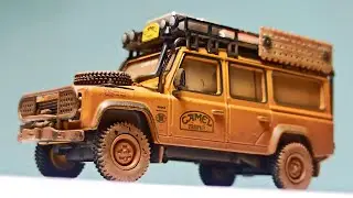 UNBOXING MINI GT LAND ROVER DEFENDER 110 CAMEL TROPHY DIRTY VERSION 4K CINEMATIC VIDEO