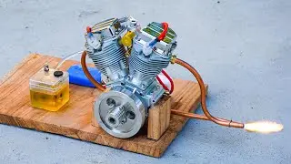Mini V-Twin Four-stroke 9cc Engine Test | Unboxing | Start