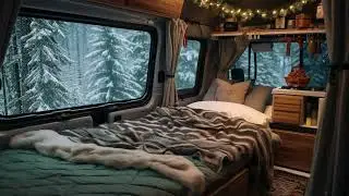 Serene Winter Camping in a Cozy Van | Relaxing Snowfall Sounds for Deep Sleep, Calm, and Meditation
