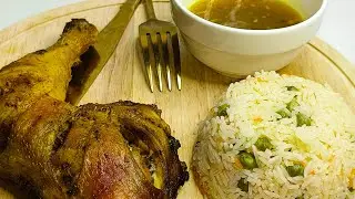 Vegetable rice and well baked seasoned chicken 🥰