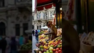 Fruit paradise and an unexpected guest! 🍌🐵#funny #monkey #travel