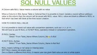 Chapter 11 - SQL SERVER NULL VALUE | What is NULL VALUE in SQL SERVER in HINDI