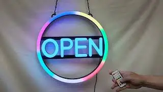 LED OPEN Circle Neon Sign for Business, Electronic Lighted Board, OPEN (16 inch)