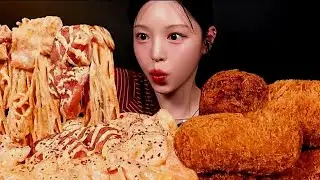 🤤Spicy creamy pasta with crispy cheese pork cutlets  &copy;️Eat With Boki  #mukbang #asmr 