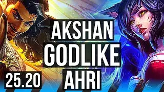 AKSHAN vs AHRI (MID) | 72% winrate, 7 solo kills, 18/3/1, Godlike | EUW Grandmaster | 25.20