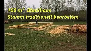 100 m&sup2;  Blockhaus - so wird ein Stamm traditionell bearbeitet
