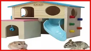 kathson Hamster House Pets Small Animal Hideout with Funny Climbing Ladder Slide Wooden Hut Play Toy