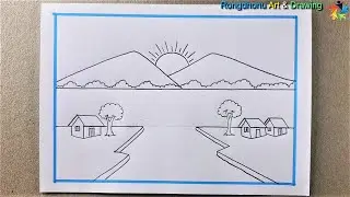 Village River Scenery Drawing💚 নদীর দৃশ্য💚 Pencil Drawing