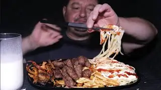 ||ASMR MUKBANG|| Spagetti, Tekirdağ Köftesi, Çıtır Biberler ve Patates Kızarması #neromasmr