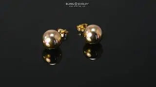 Simple Round Ball Stud Earrings For Women Real 14K Yellow Gold