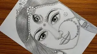 How to draw maa durga face pencil sketch for beginners | Navaratri special maa durga drawing
