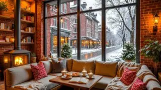 Winter Jazz Café ❄️ Cozy Fireplace Background | Chill Jazz Music for Study, Work & Focus