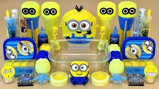 MINION SLIME 💛💙 Mixing makeup and glitter into Clear Slime 💯% ASMR Satisfying Slime Video 1080p