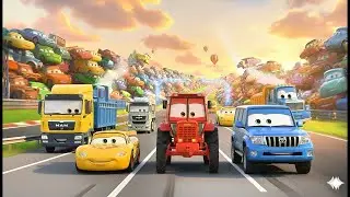 TRANSPORTING PIXAR CARS & FRUITS WITH COLORED & JOHN DEERE vs CLAAS vs TRACTORS - BeamNG.drive #983