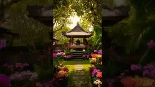 Peaceful Flower Path to a Bali Shed | Relaxing Nature Vibes #DreamScreenAI #foryou #nature #love